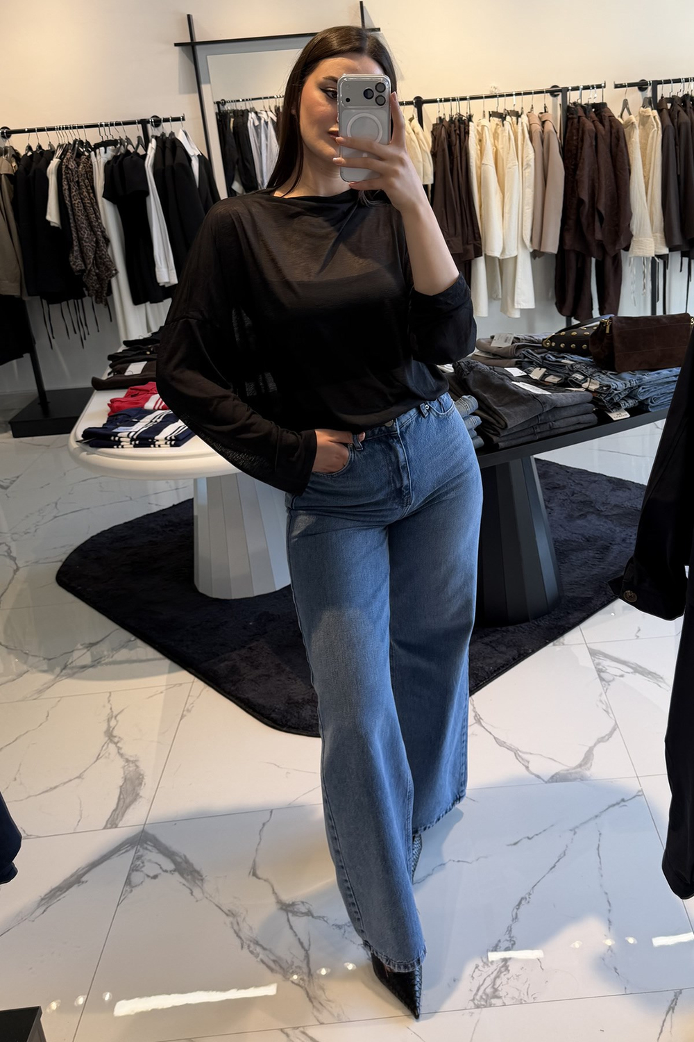 TRANSPARAN BLUZ SİYAH
