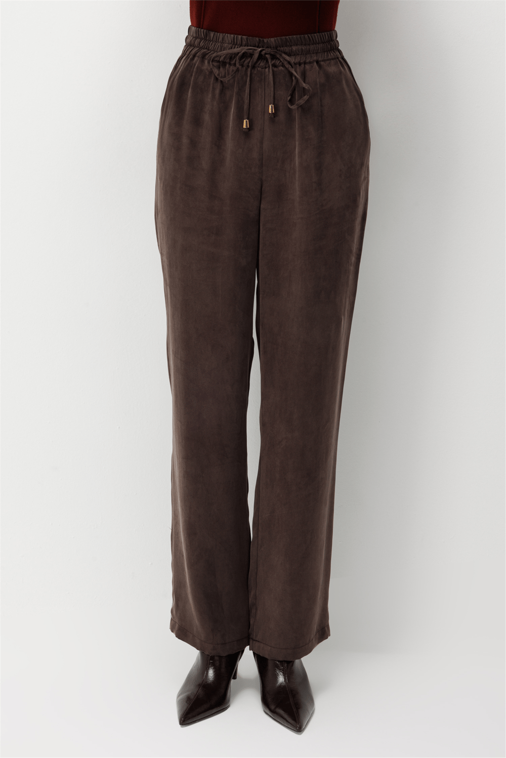 Ekol Beli Lastikli Bol Paça Pantolon Kahve