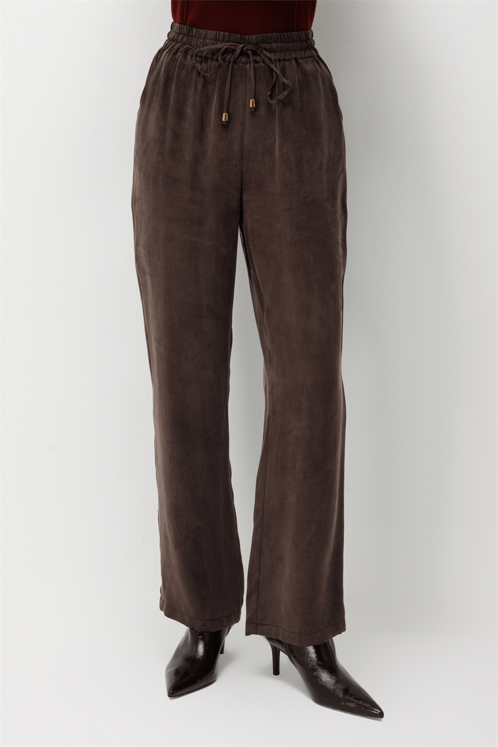 Ekol Beli Lastikli Bol Paça Pantolon Kahve