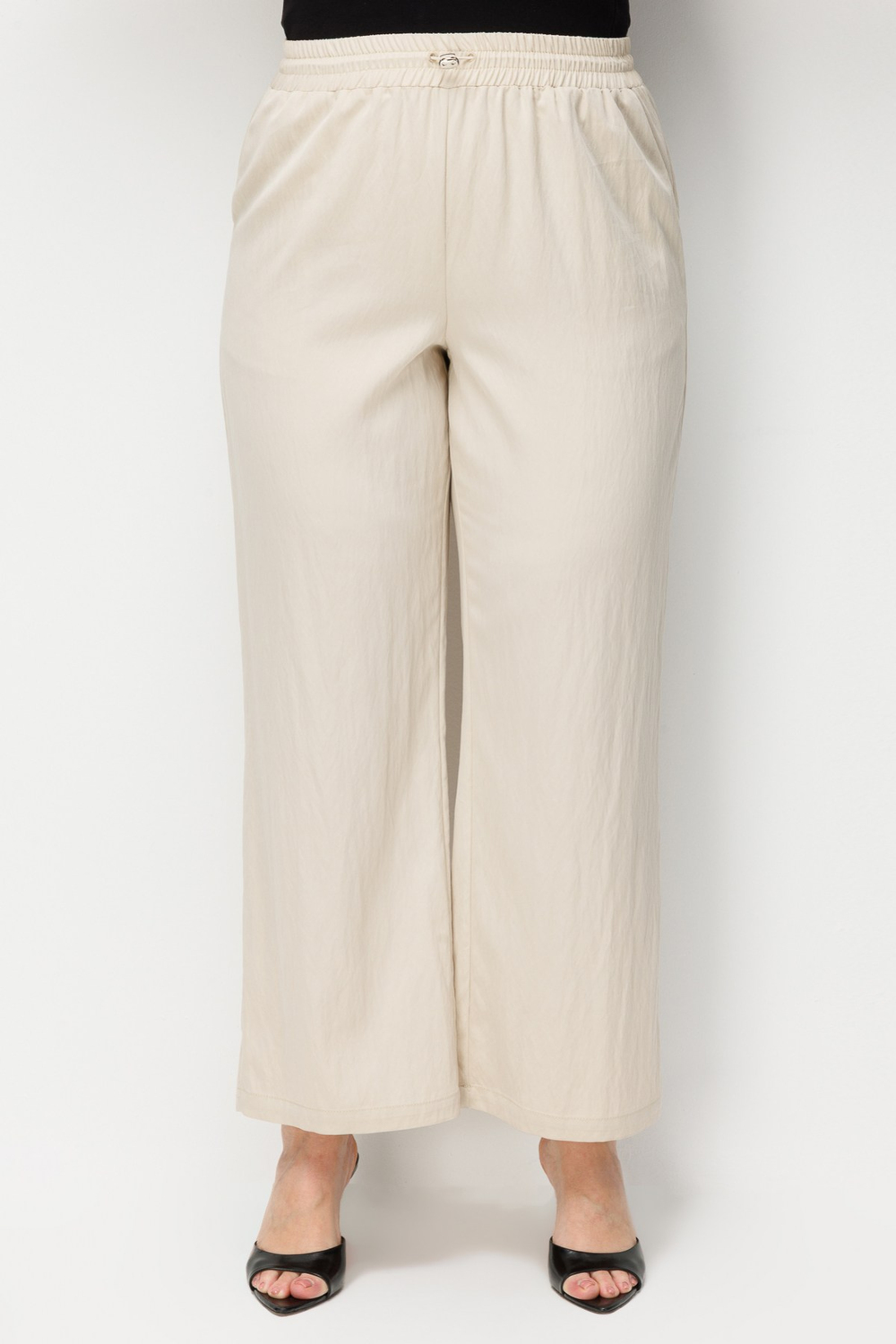 Ekol Beli Lastikli Bol Paça Pantolon Kum