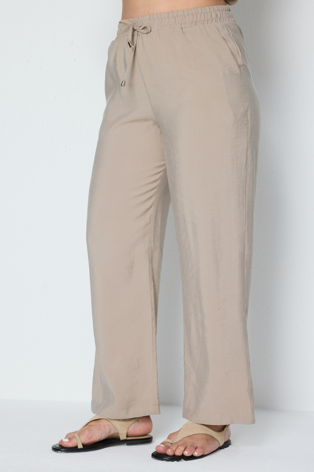 Ekol Beli Lastikli Bol Paça Pantolon Vizon