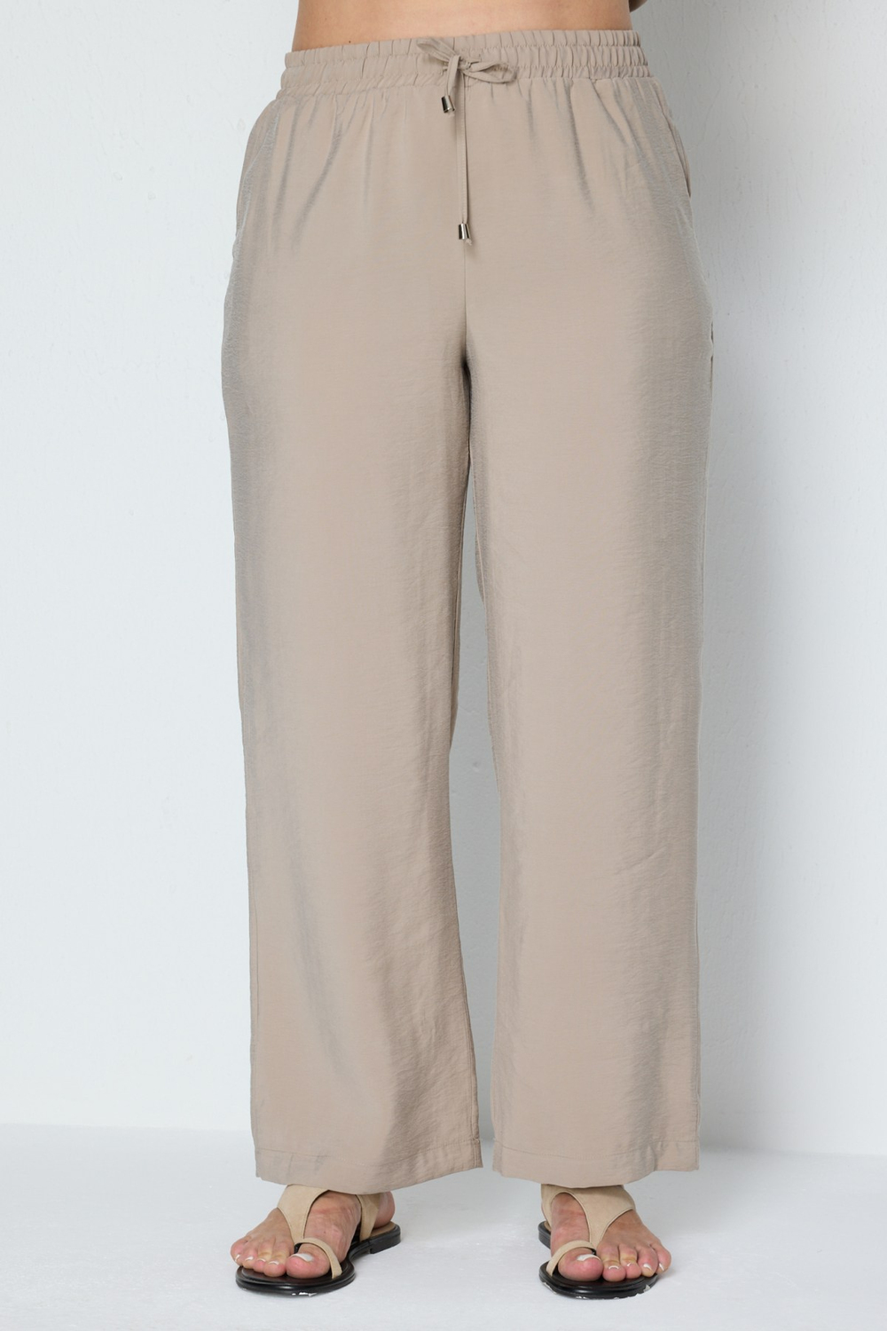 Ekol Beli Lastikli Bol Paça Pantolon Vizon
