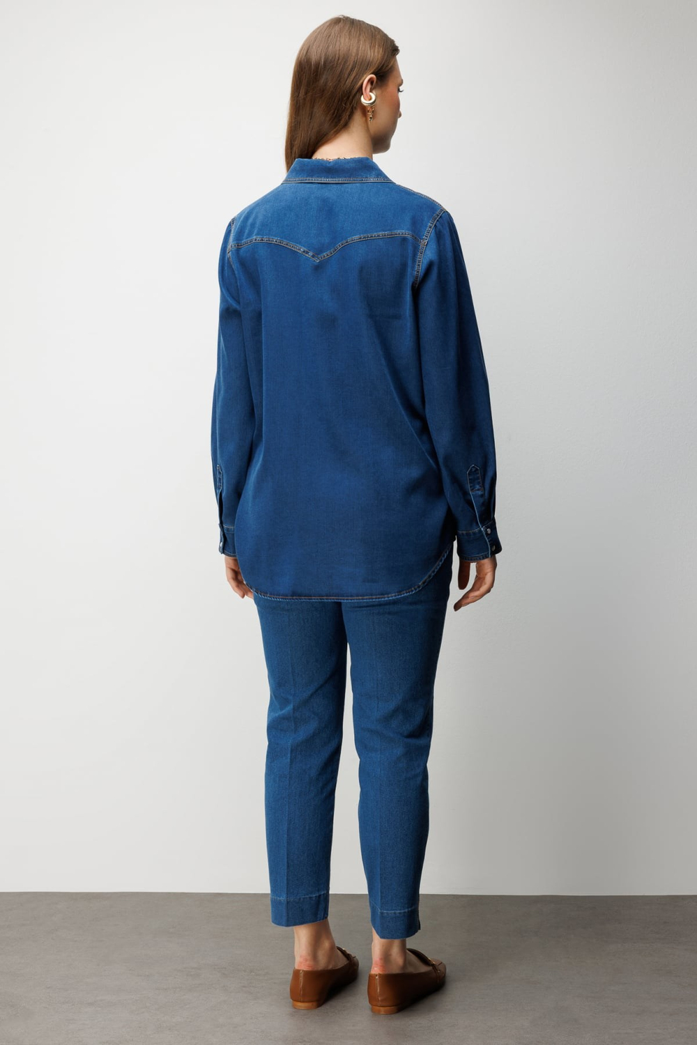 Ekol Cep Detaylı Çıtçıtlı Gömlek INDIGO