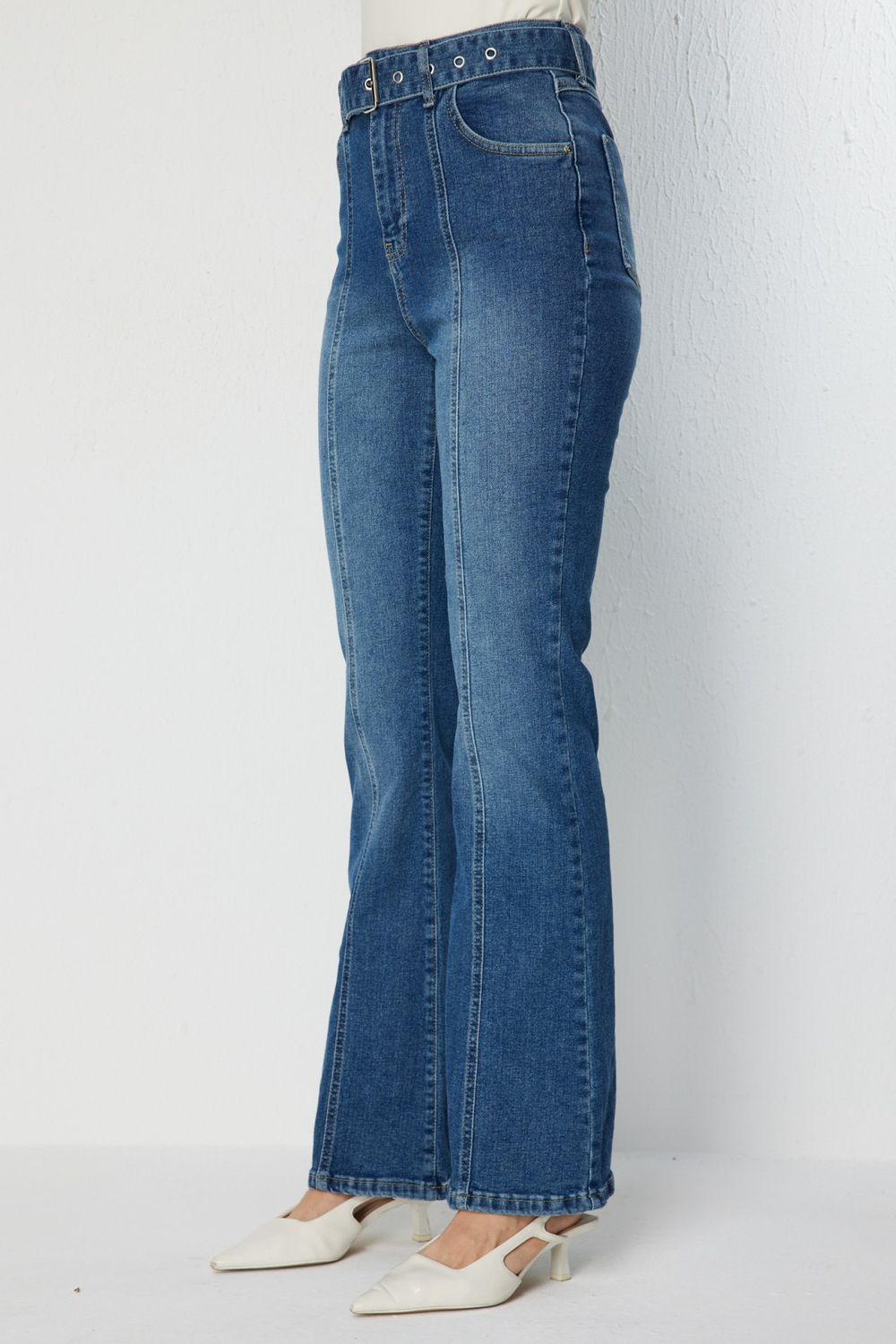 Ekol Kemerli İspanyol Paça Kot Pantolon BLUE