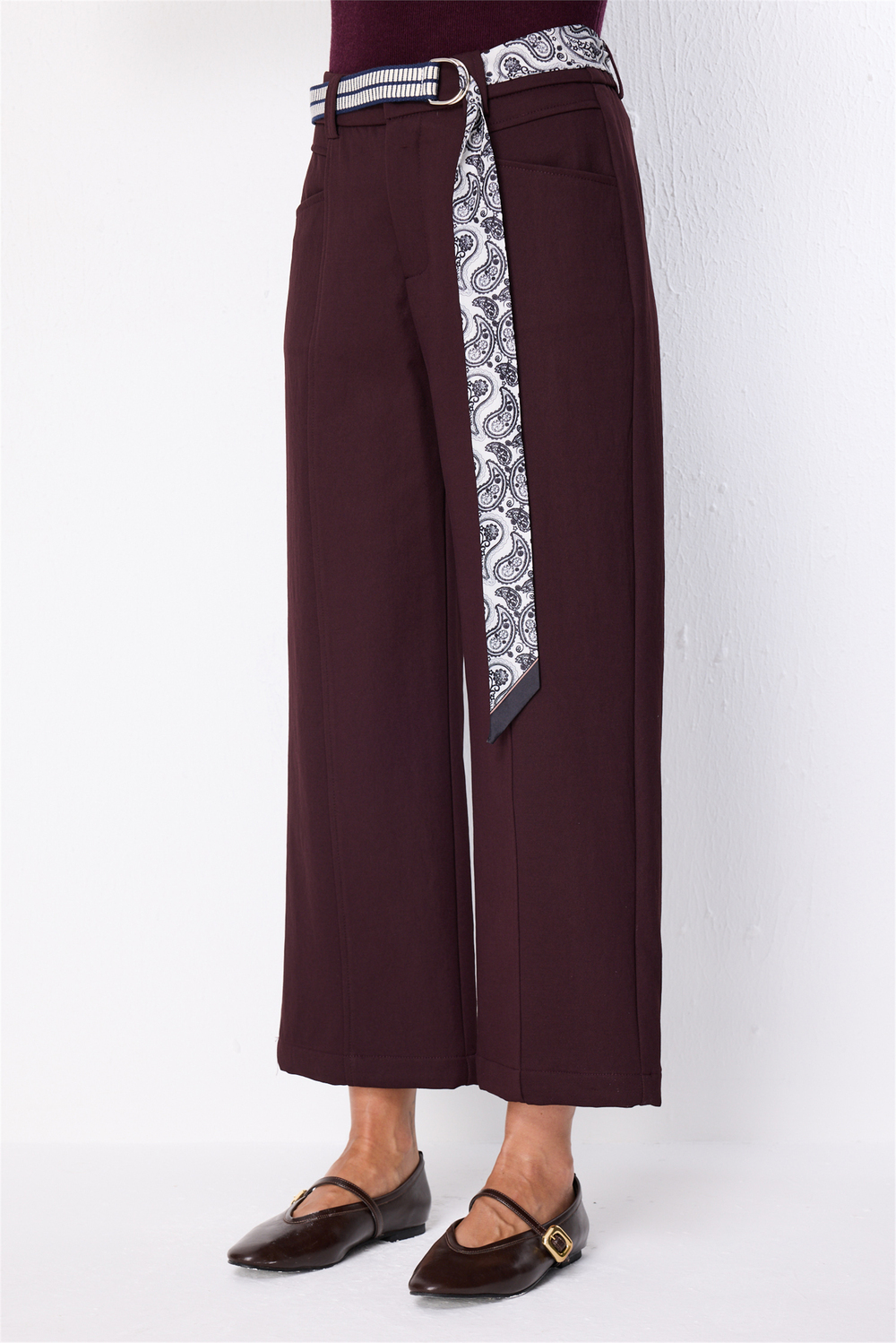 Ekol Kemerli Spor Dikişli Bol Paça Pantolon Bordo