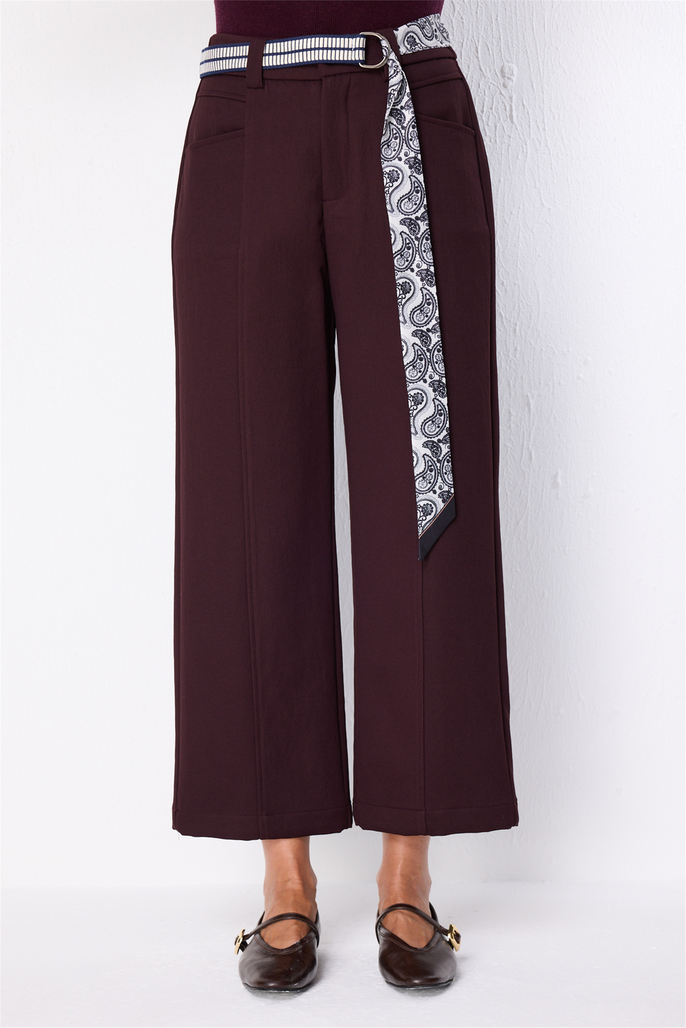 Ekol Kemerli Spor Dikişli Bol Paça Pantolon Bordo