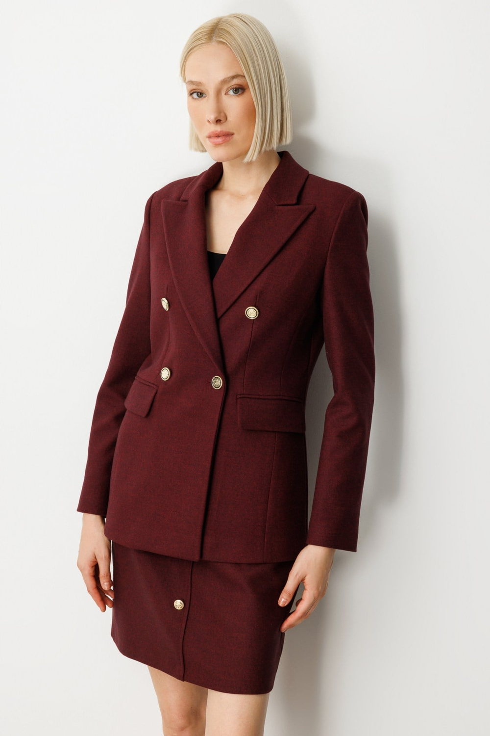Ekol Kruvaze Yaka Kaşe Ceket BORDO