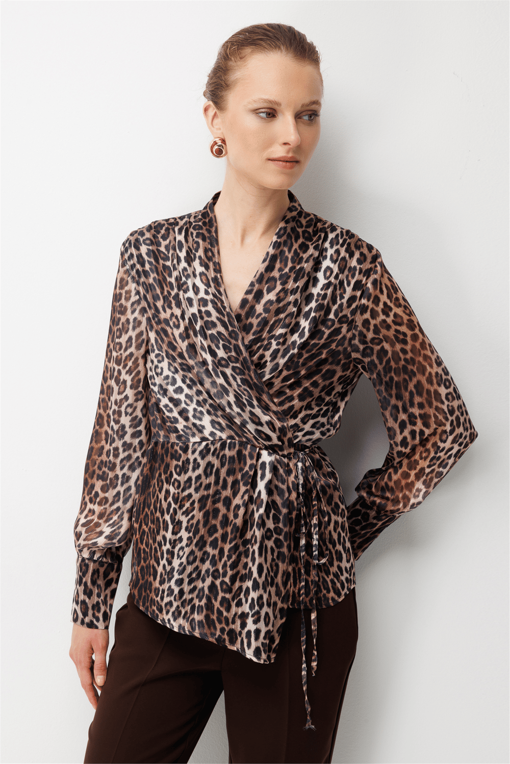 Ekol Leopar Desenli Bağcıklı Bluz LEOPAR
