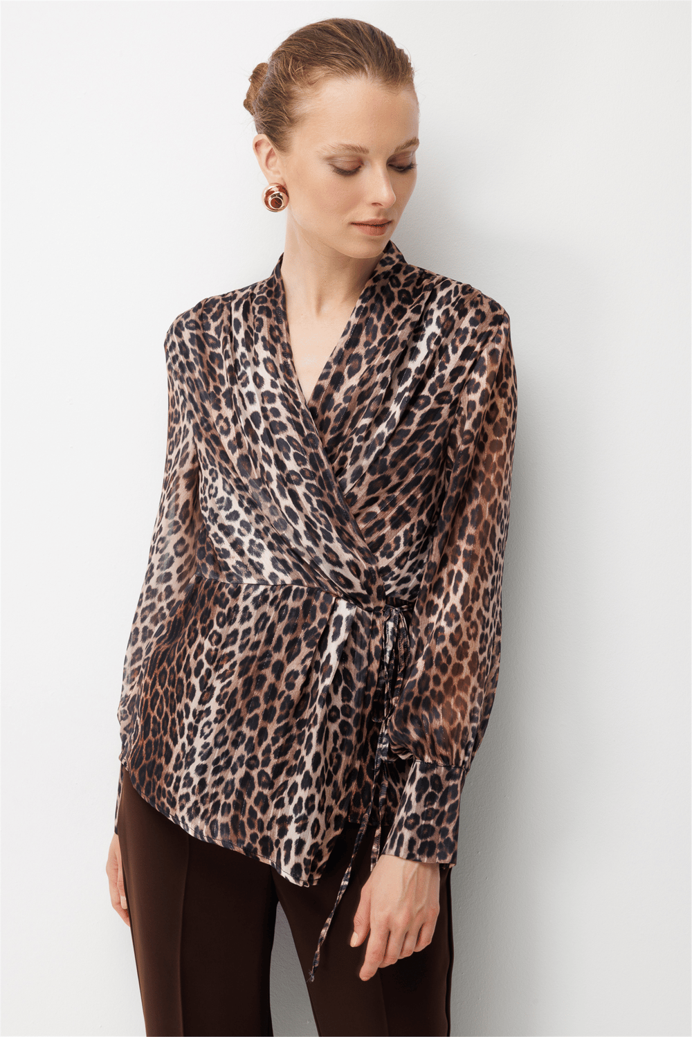 Ekol Leopar Desenli Bağcıklı Bluz LEOPAR