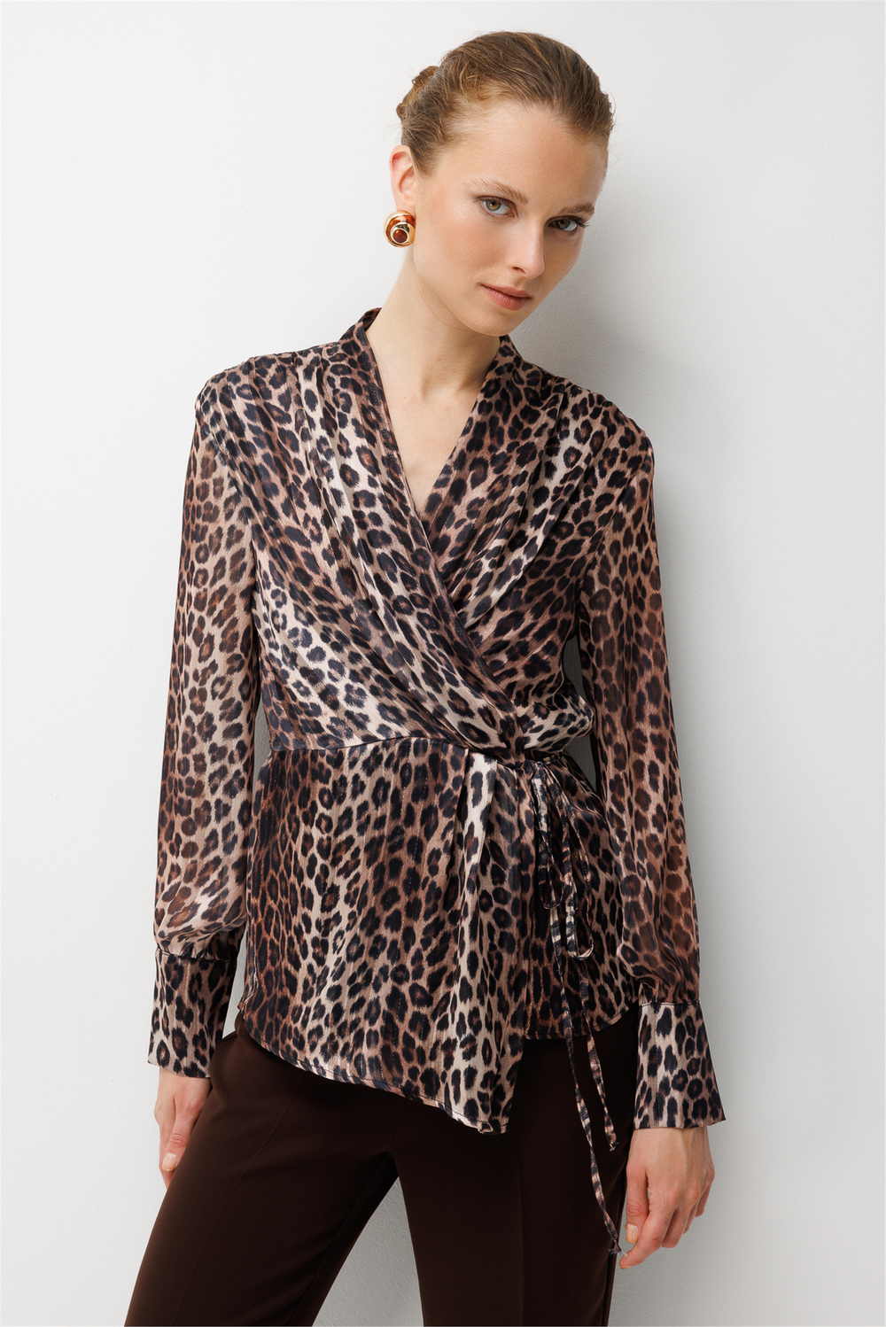 Ekol Leopar Desenli Bağcıklı Bluz LEOPAR
