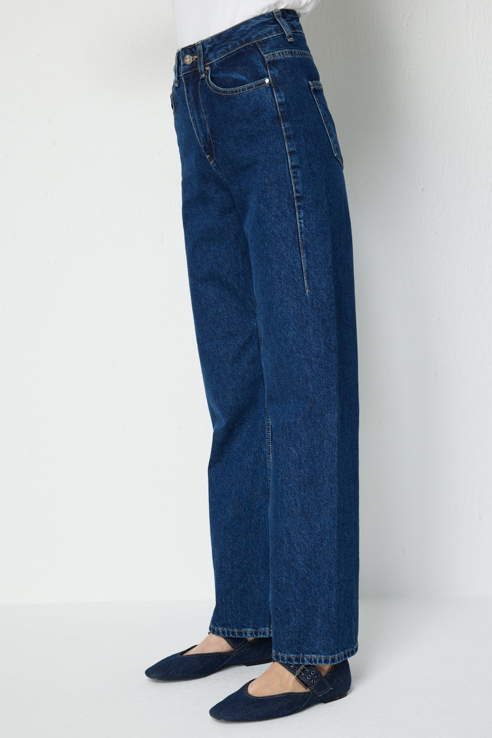 Ekol Yüksek Bel Bol Paça Kot Pantolon INDIGO
