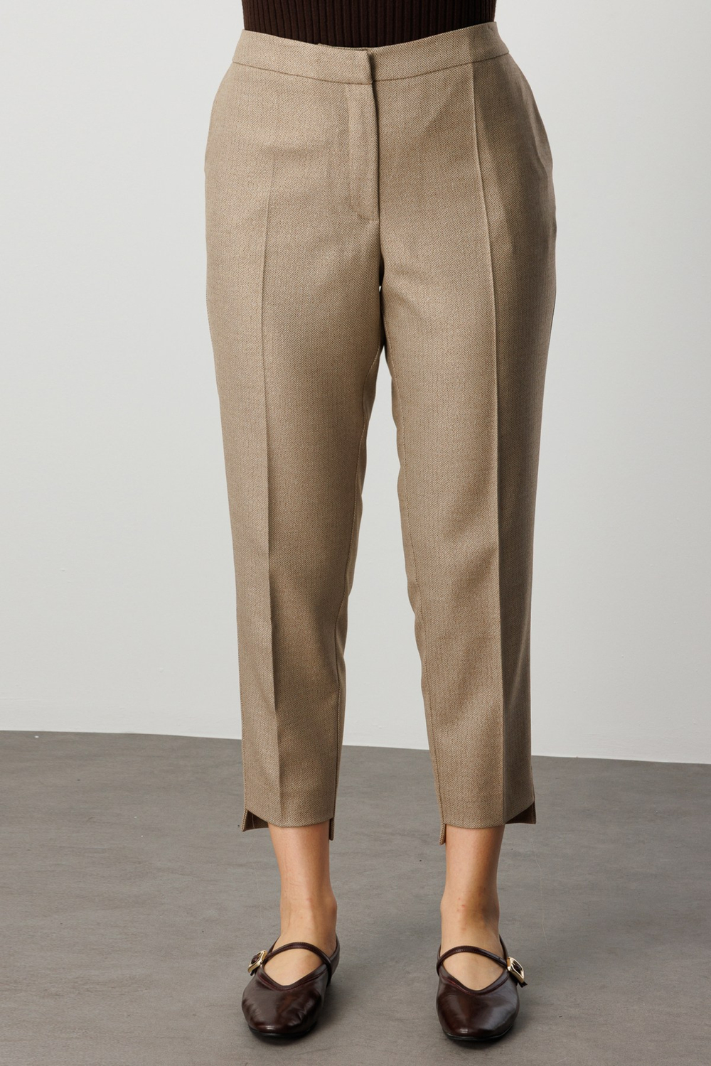 Ekol Zikzak Desenli Dar Paça Pantolon Camel