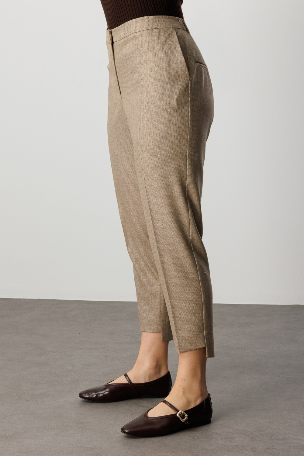 Ekol Zikzak Desenli Dar Paça Pantolon Camel
