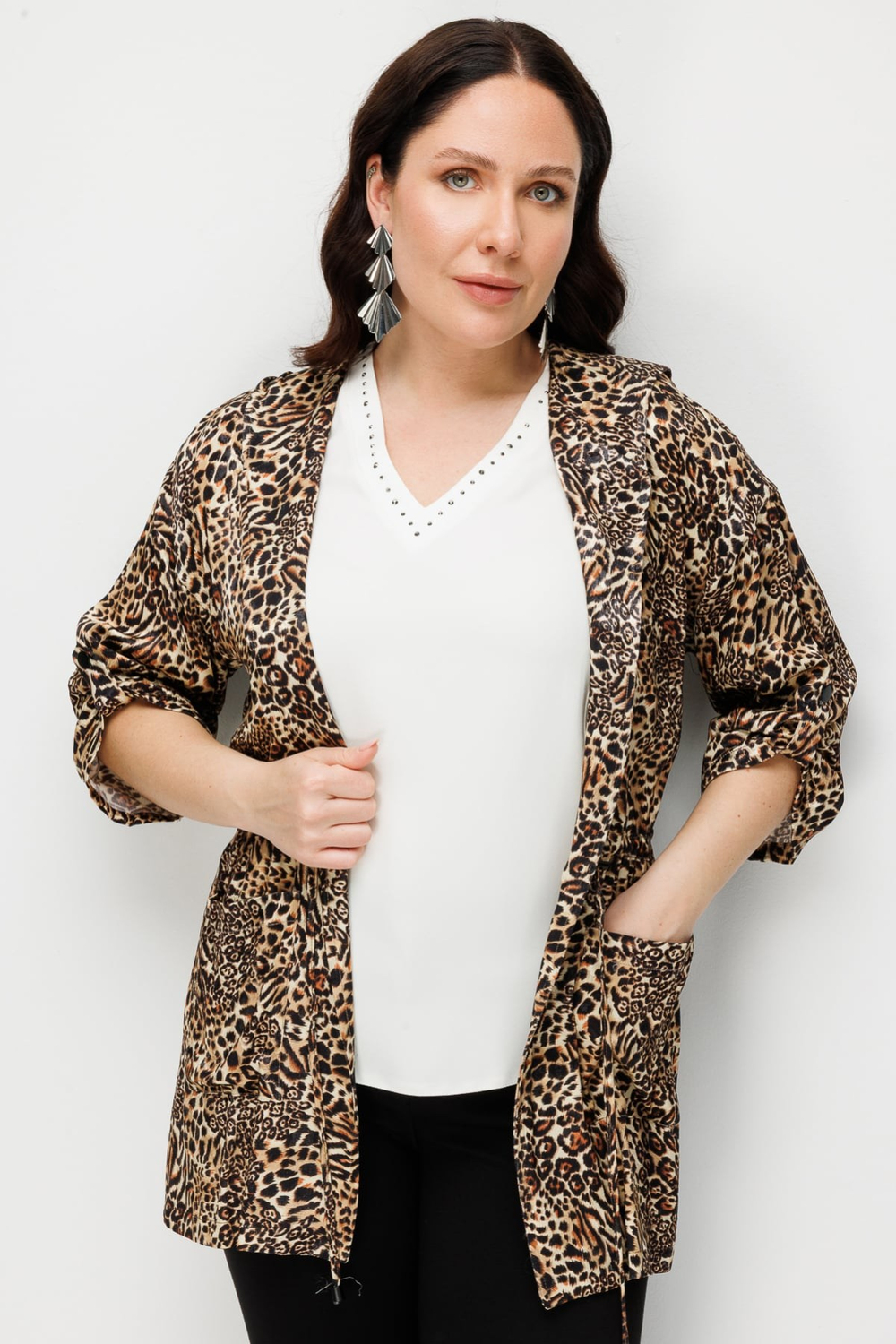 Mi Beli Bağcıklı Kapüşonlu Desenli Ceket LEOPAR