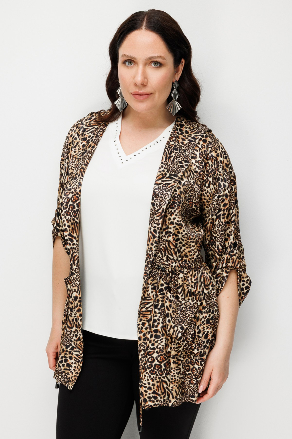 Mi Beli Bağcıklı Kapüşonlu Desenli Ceket LEOPAR
