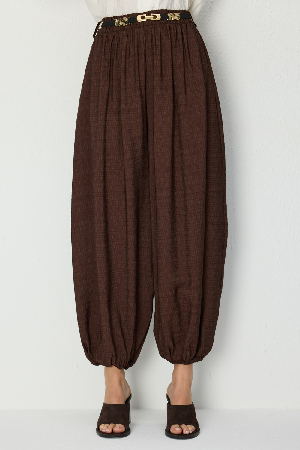 Mi Beli Kemerli Şalvar Pantolon KAHVE