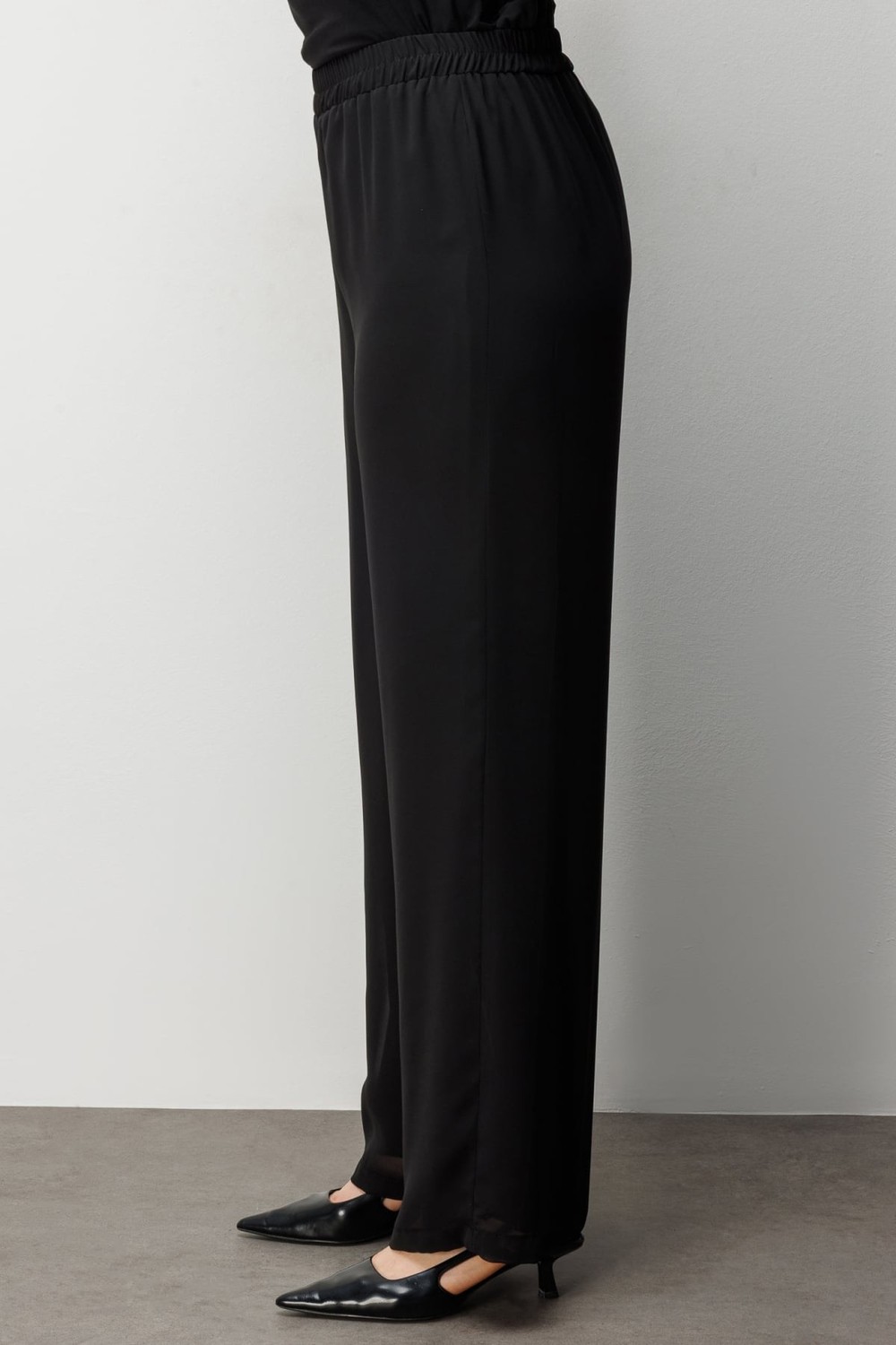 Mi Beli Lastikli Bol Paça Şifon Pantolon SIYAH