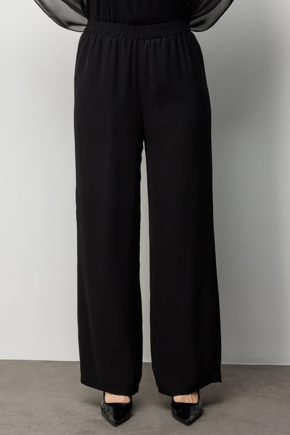 Mi Beli Lastikli Bol Paça Şifon Pantolon SIYAH