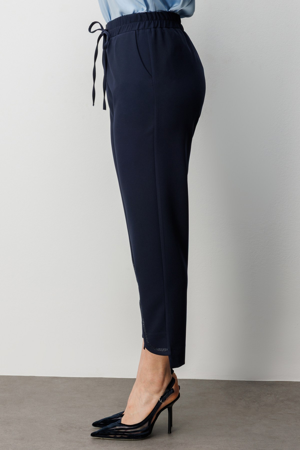 Mi Beli Lastikli Paçası Taşlı Pantolon Lacivert