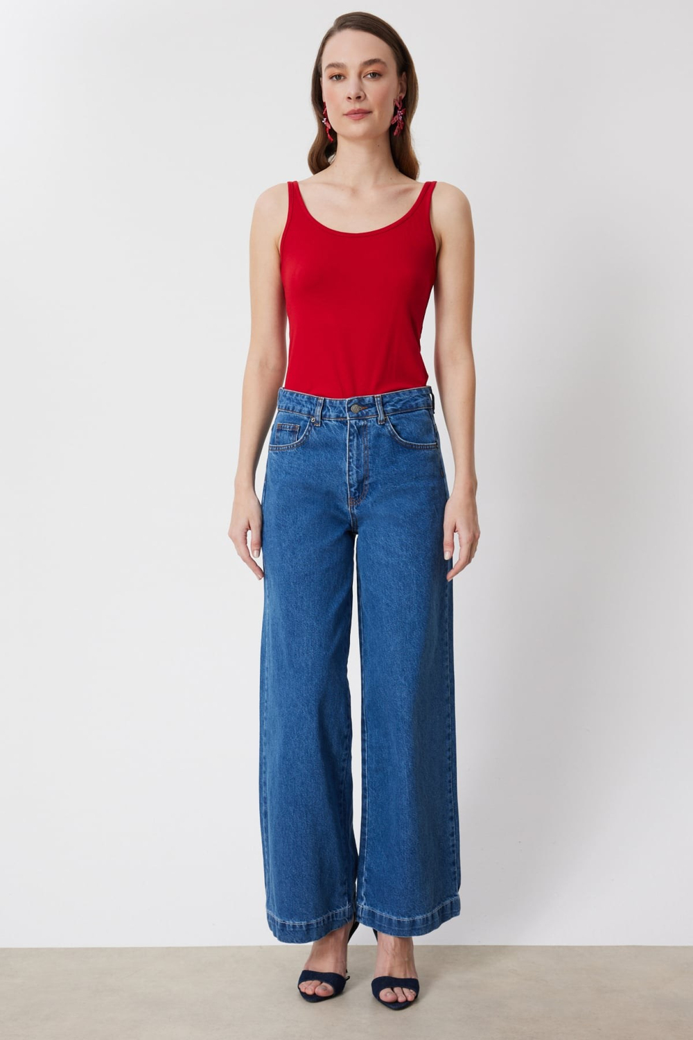 Mi Beş Cep Geniş Paça Kot Pantolon INDIGO