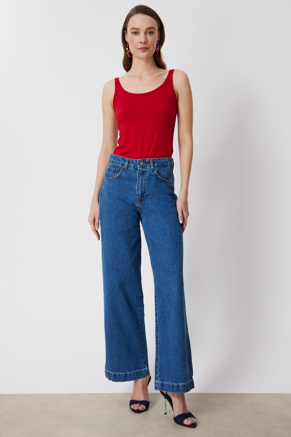 Mi Beş Cep Geniş Paça Kot Pantolon INDIGO