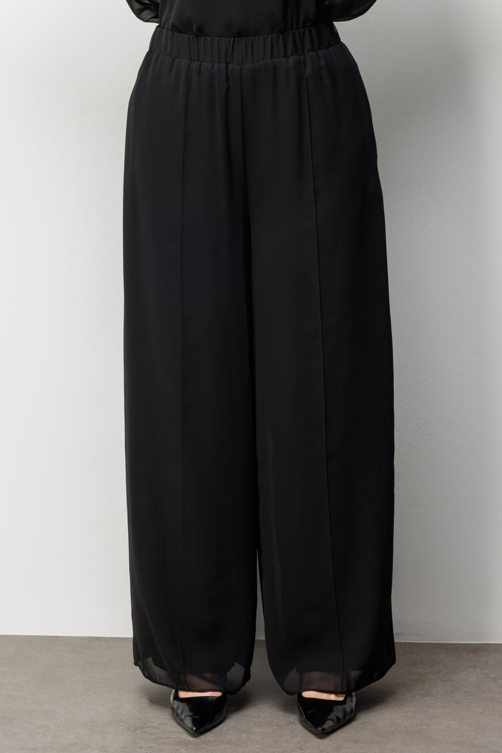 Mi Bol Paça Şifon Pantolon Siyah