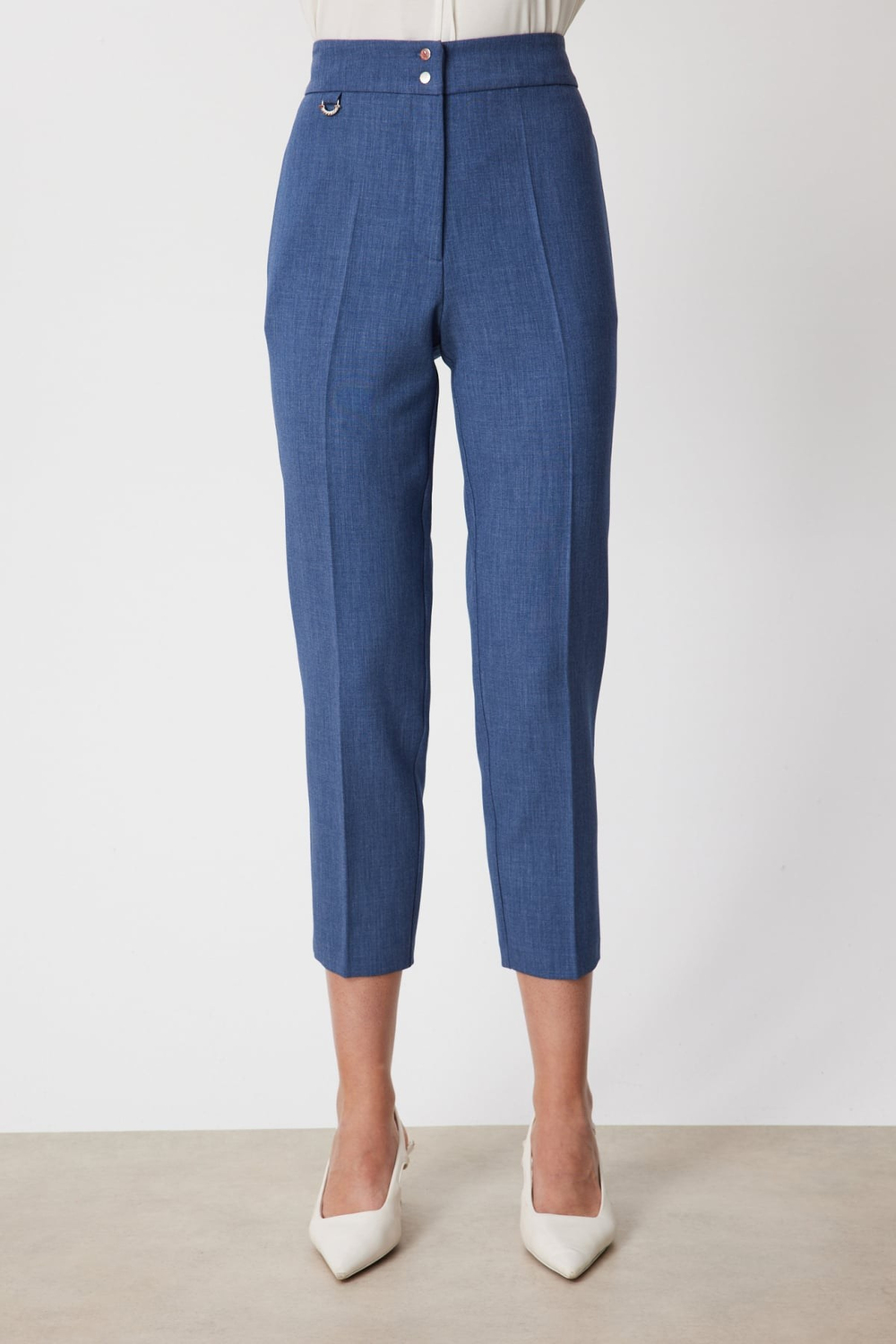 Mi Önü Düğmeli Toka Detaylı Pantolon INDIGO