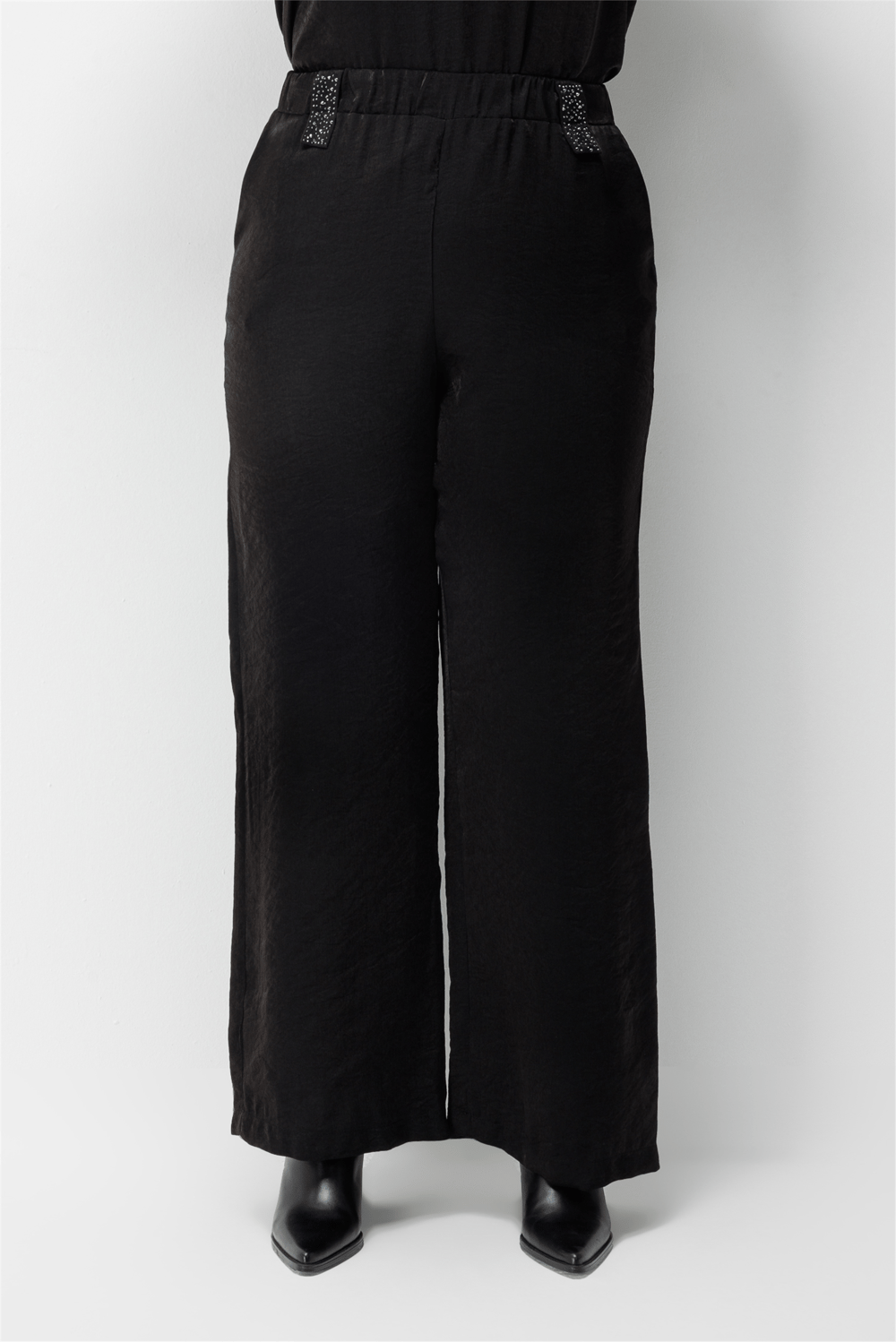 Mi Taş Yapıştırmalı Bol Paça Pantolon Siyah