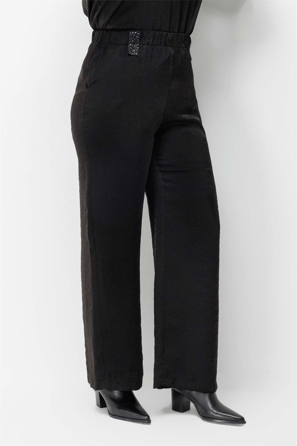 Mi Taş Yapıştırmalı Bol Paça Pantolon Siyah