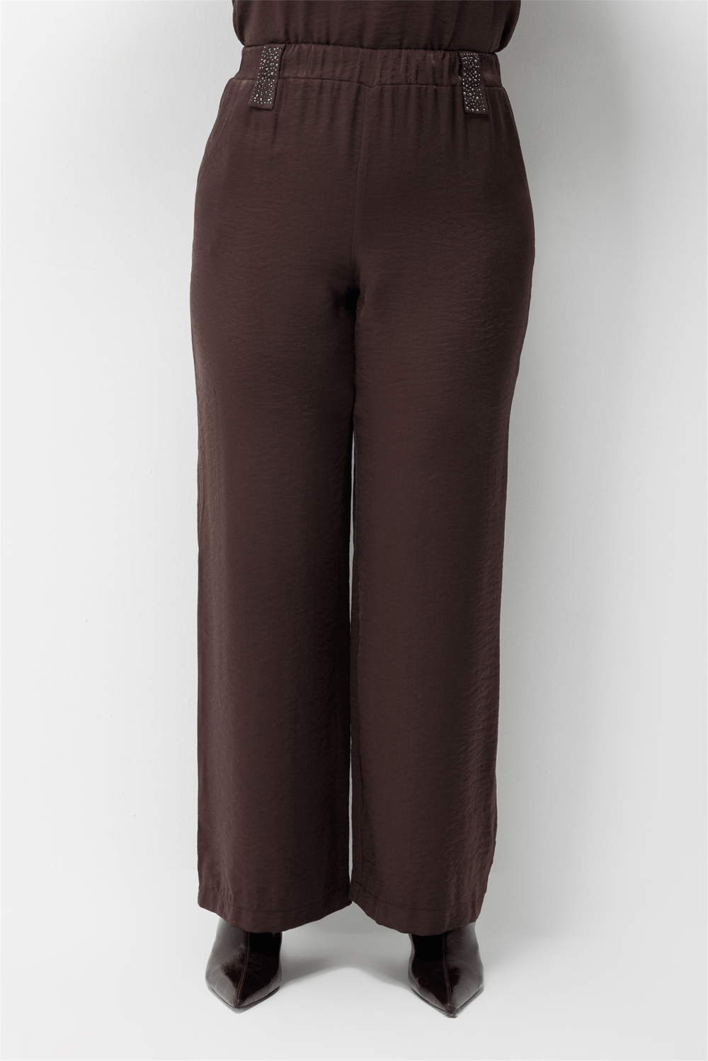 Mi Taş Yapıştırmalı Bol Paça Pantolon Kahve