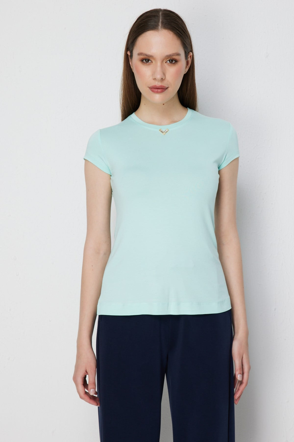 On Aksesuar Detaylı Kısa Kollu Basic Bluz MINT