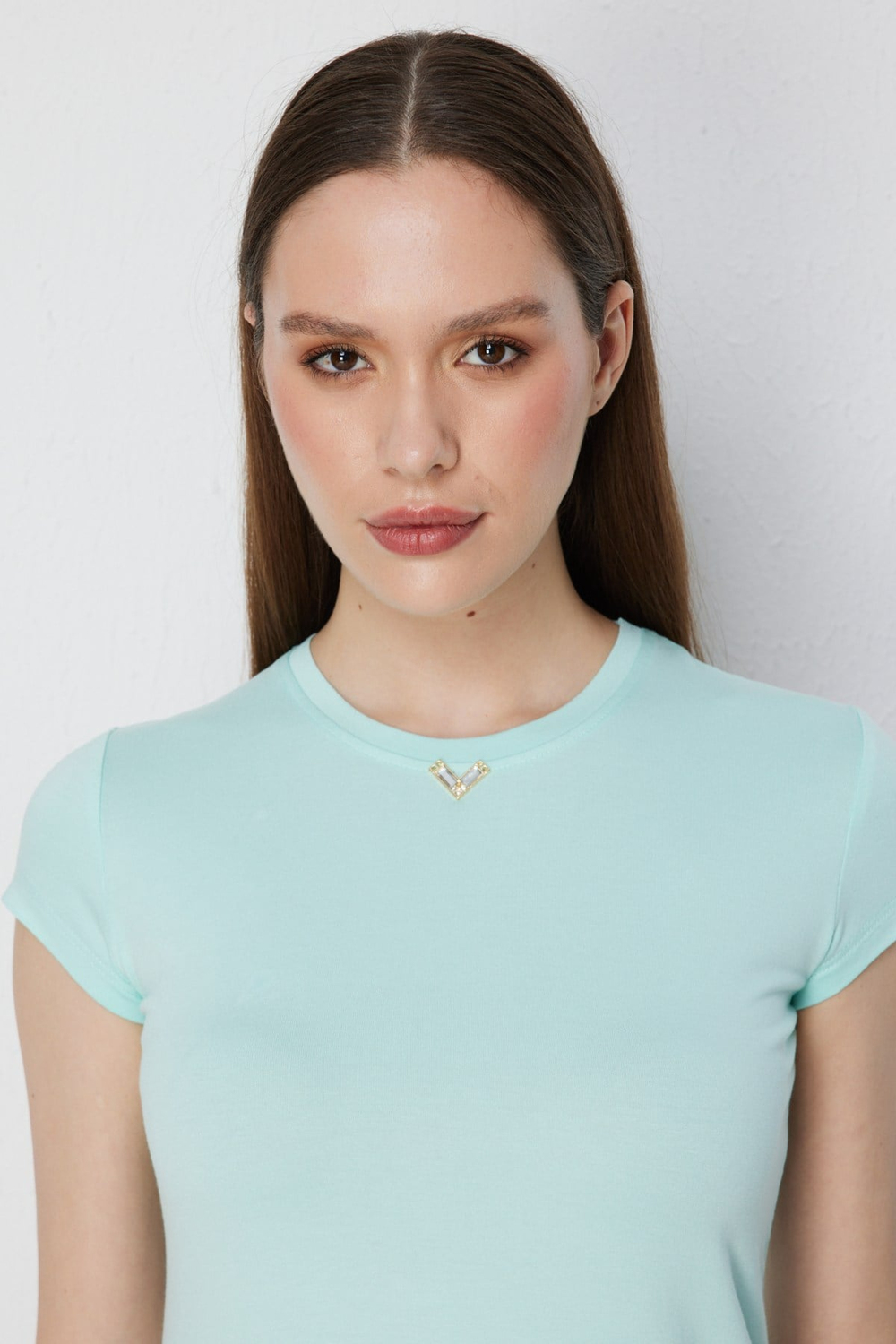 On Aksesuar Detaylı Kısa Kollu Basic Bluz MINT