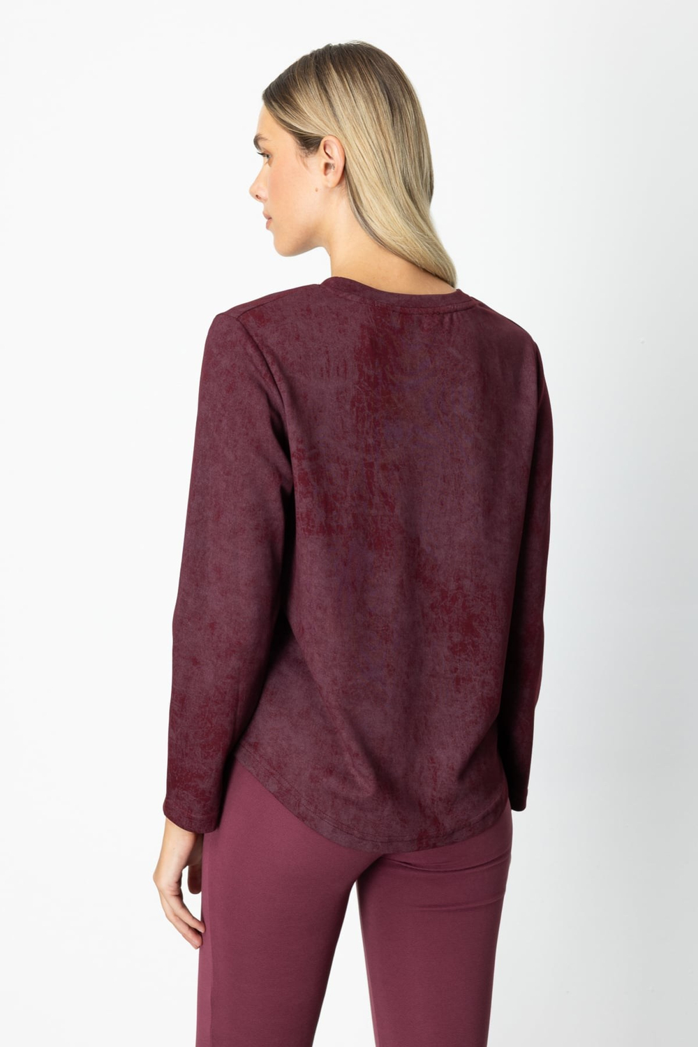 On Batik Desenli Uzun Kol Bluz BORDO
