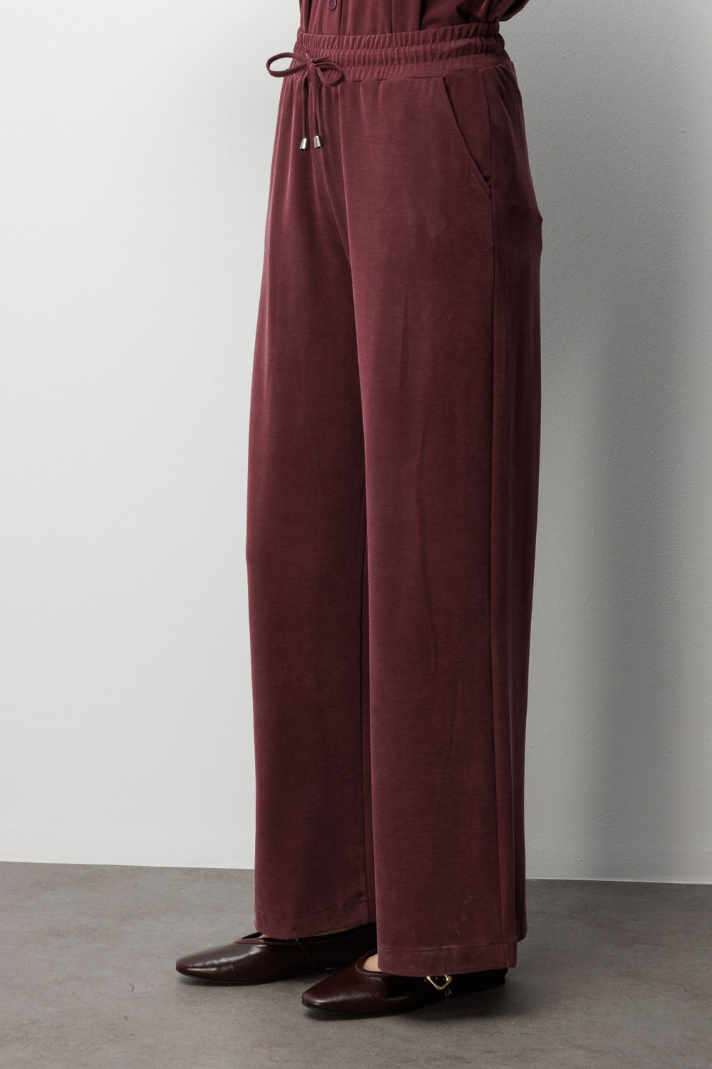 On Beli Bağcıklı Bol Paça Eşofman Altı BORDO
