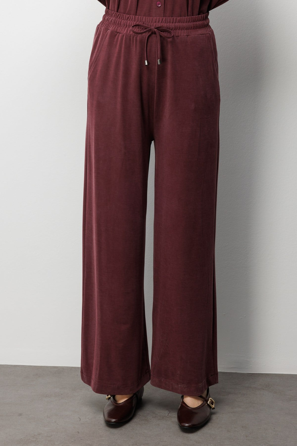 On Beli Bağcıklı Bol Paça Eşofman Altı BORDO