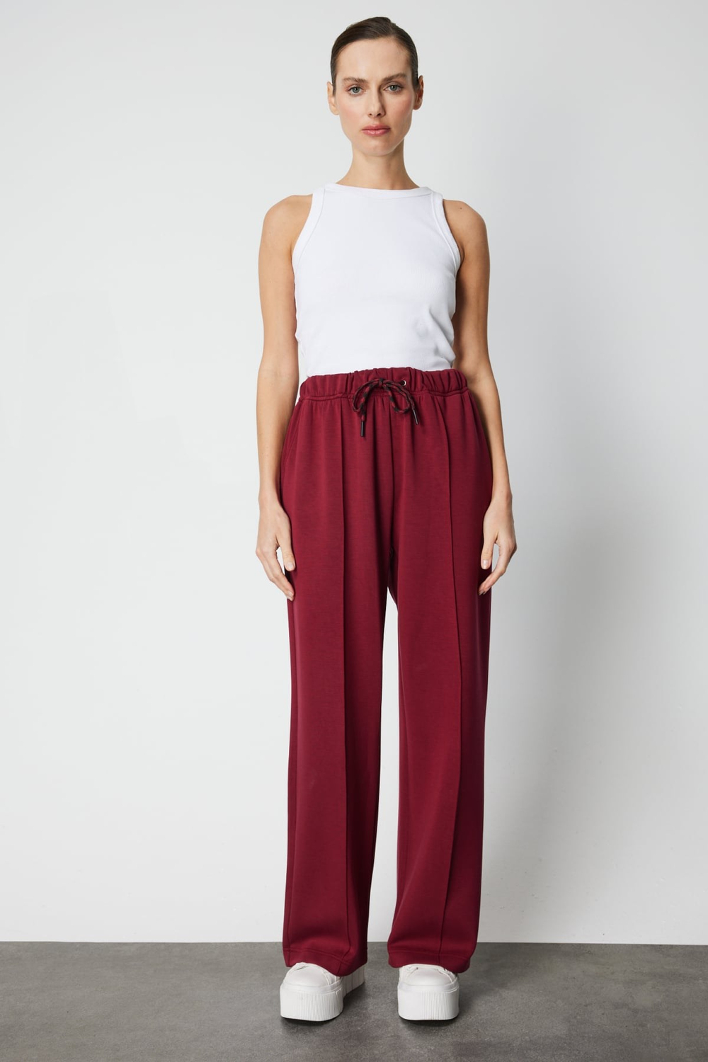 On Beli Bağcıklı Eşofman Altı BORDO