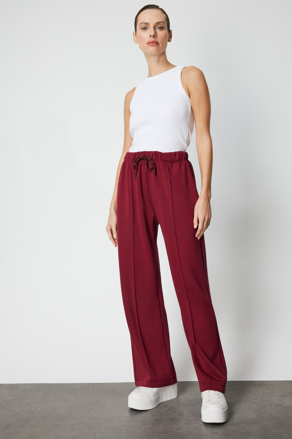 On Beli Bağcıklı Eşofman Altı BORDO