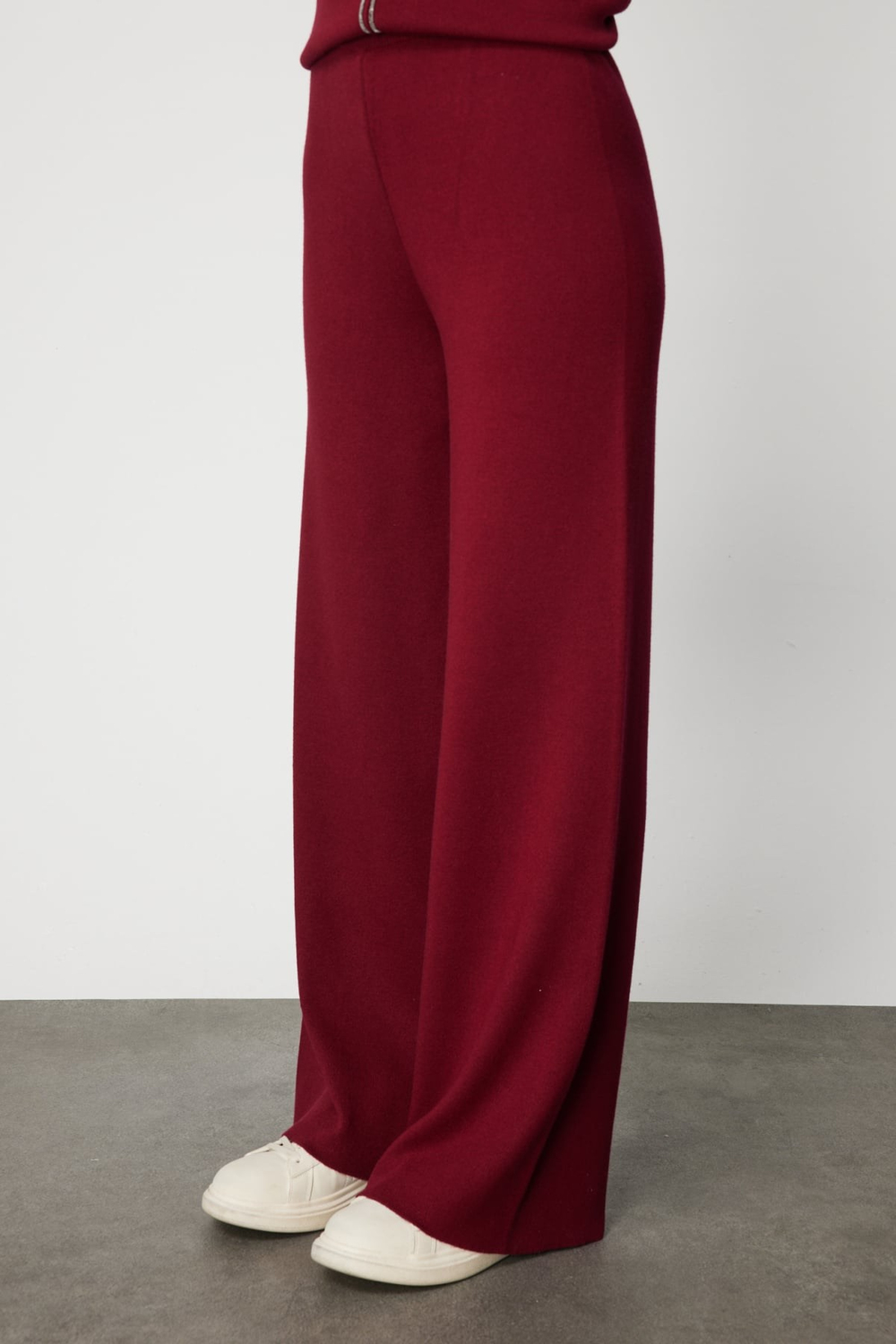 On Beli Lastikli Bol Paça Triko Pantolon BORDO