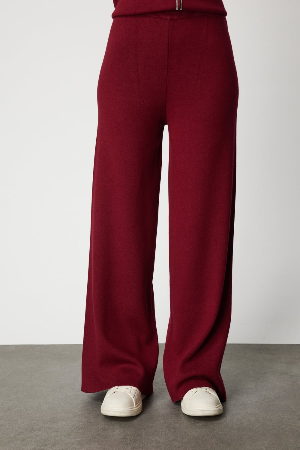 On Beli Lastikli Bol Paça Triko Pantolon BORDO