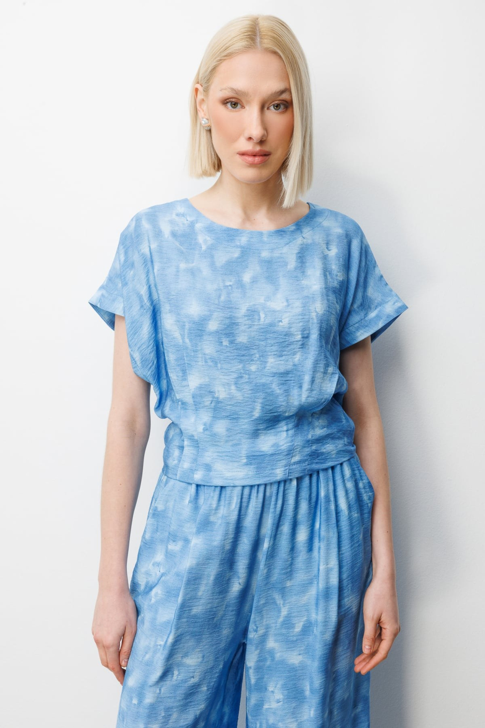On Beli Pensli Crop Bluz İndigo