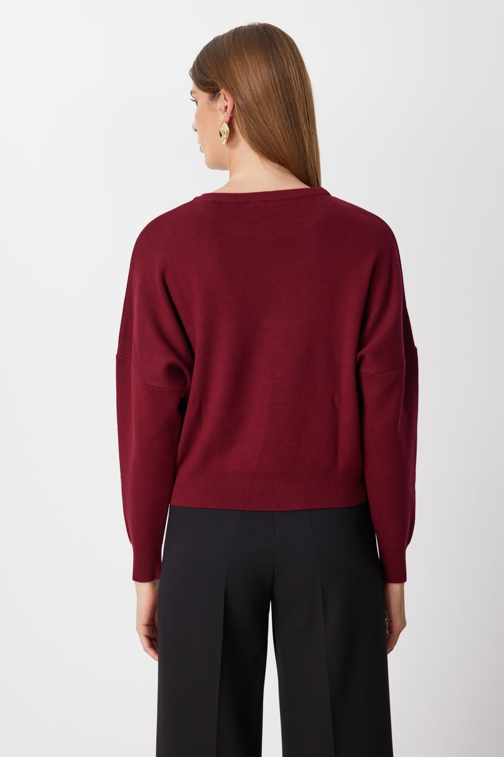 On Cebi İşleme Detaylı Triko Kazak BORDO