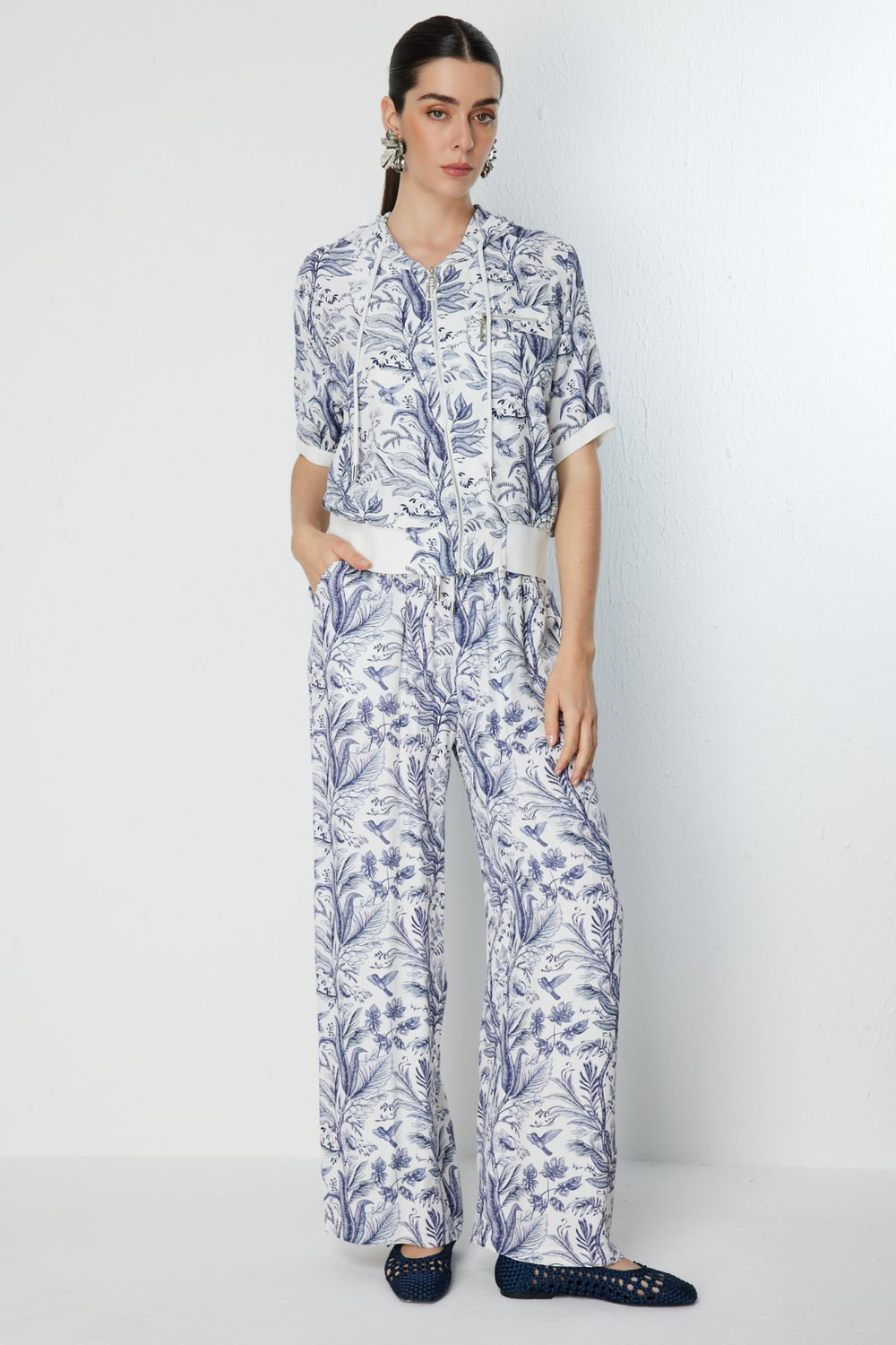 On Desenli Bol Paça Pantolon INDIGO