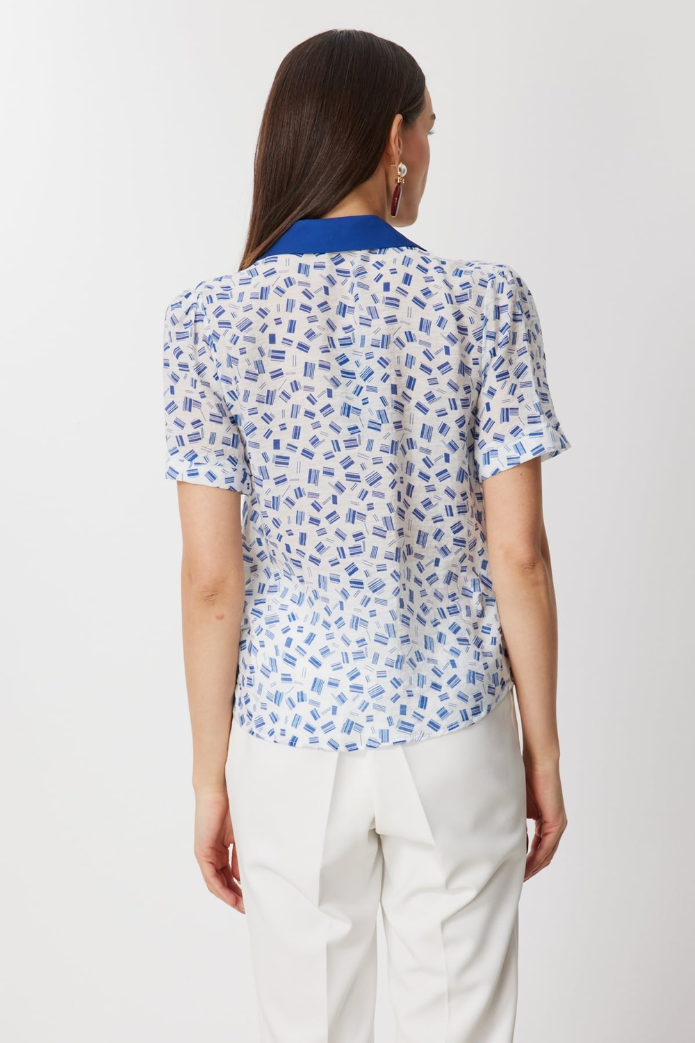 On Desenli Polo Yaka Bluz INDIGO