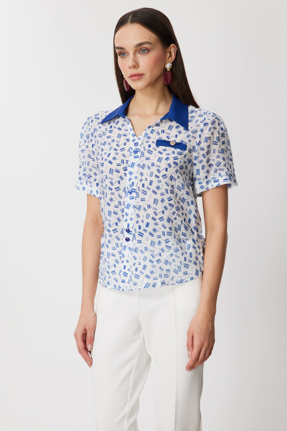 On Desenli Polo Yaka Bluz INDIGO
