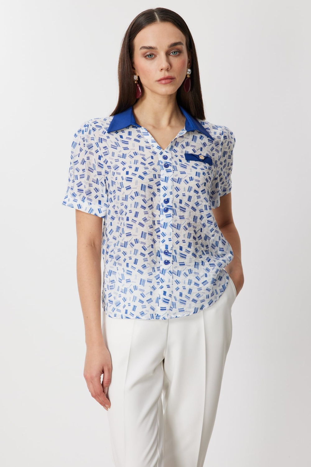 On Desenli Polo Yaka Bluz INDIGO