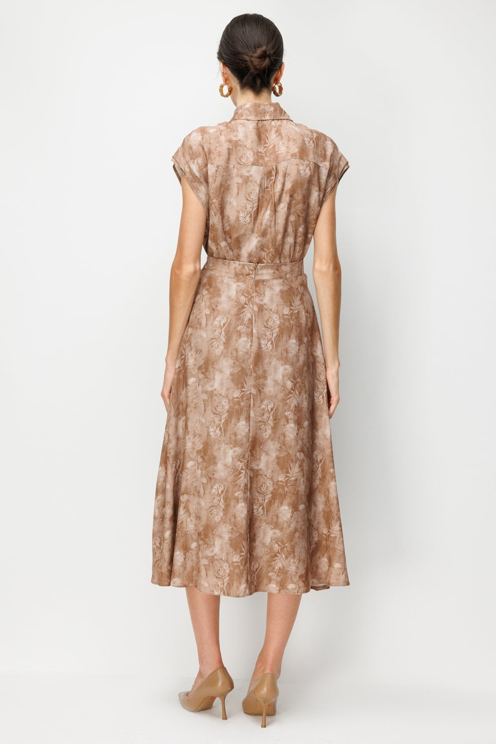 On Desenli Volanlı Midi Etek KAHVE