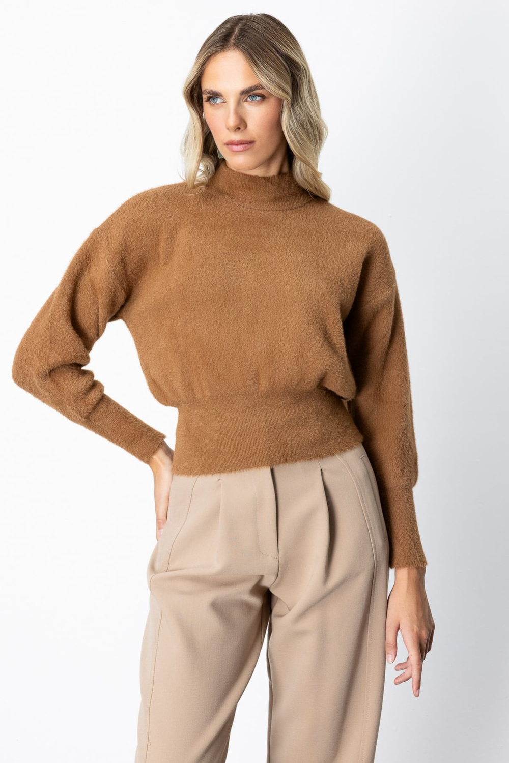 On Dik Yaka Peluş Kazak CAMEL