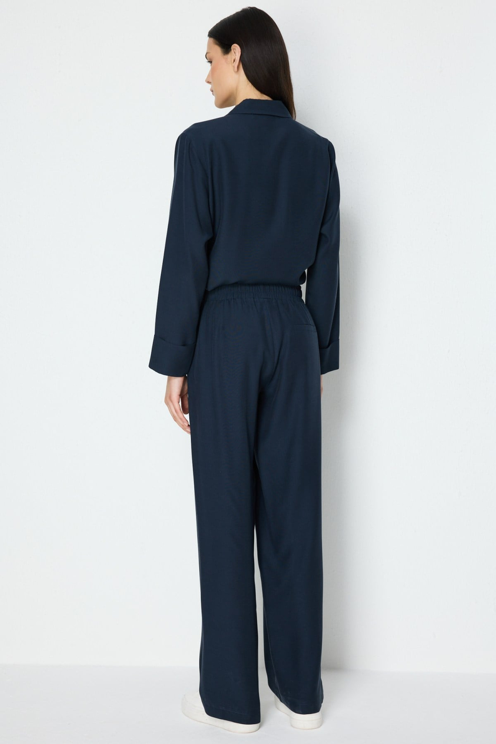 On Önü Çimalı Bol Paça Pantolon INDIGO
