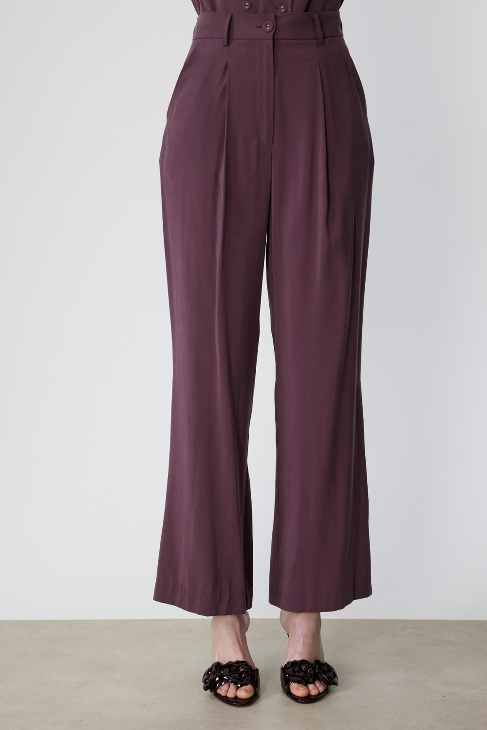 On Pile Detaylı Bol Paça Pantolon BORDO