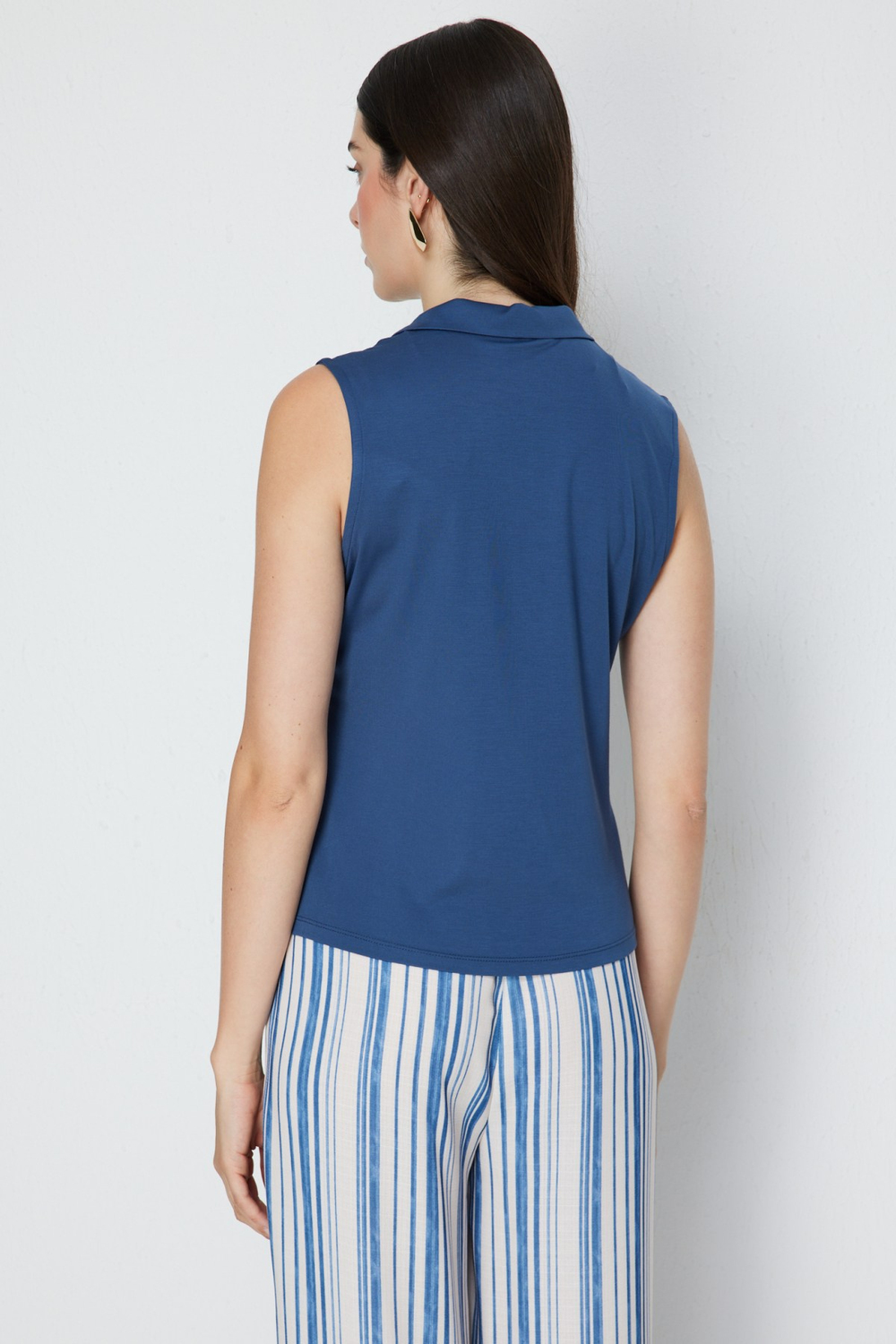 On Polo Yaka Düğmeli Bluz INDIGO